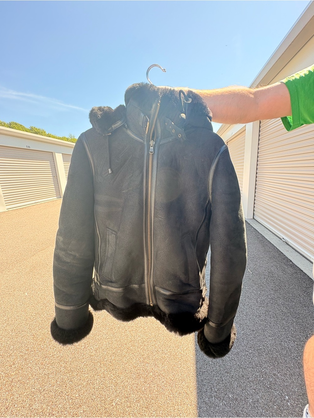 Black Shearling Bomber Jacket - Women's Lux Fur Trim